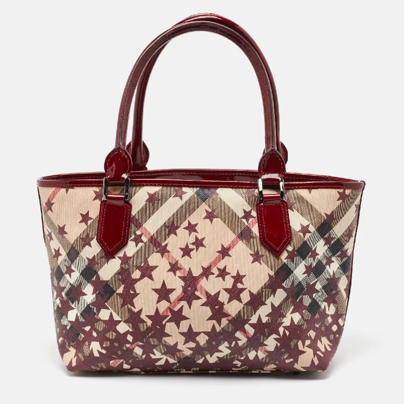 Burberry Burgundy/beige Nova Stars Printed Pvc And Patent Leather Nickie Tote