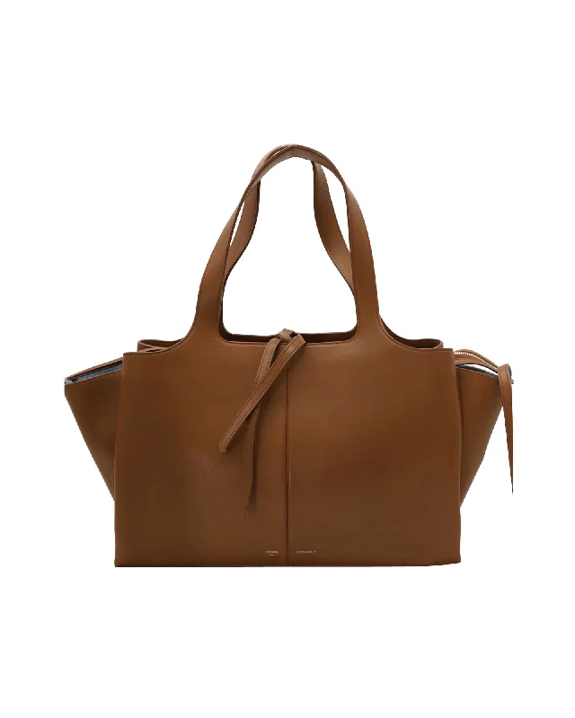 Celine Tri-Fold Tote Bag in Calfskin Brown Leather