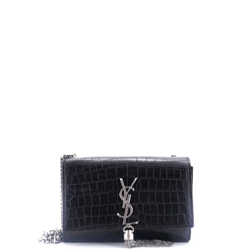 Classic Monogram Tassel Crossbody Bag Crocodile Embossed Leather Small