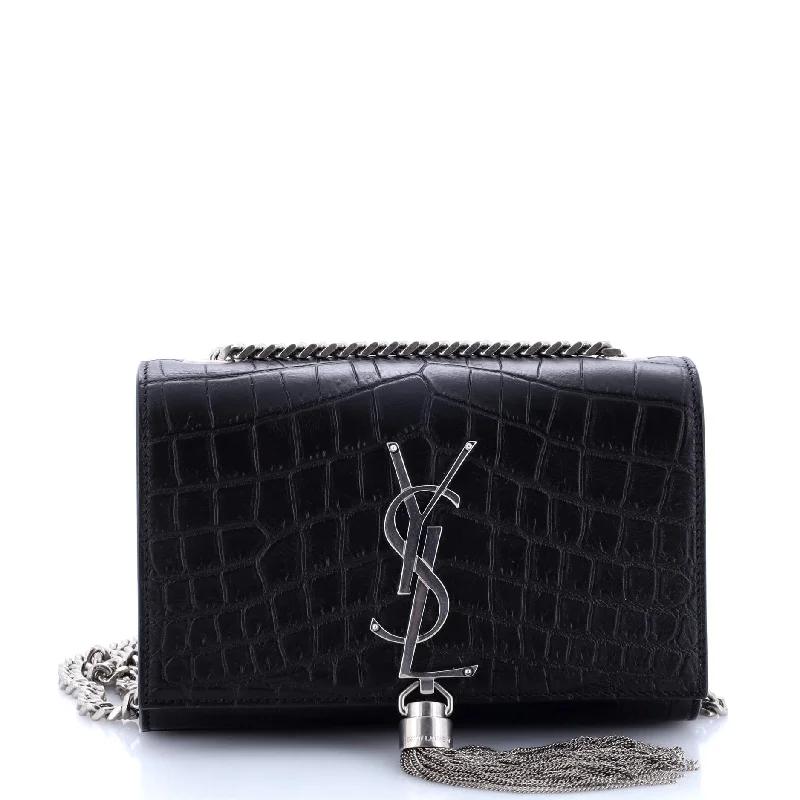 Classic Monogram Tassel Crossbody Bag Crocodile Embossed Leather Small