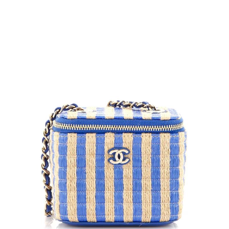 Classic Vanity Case with Chain Striped Raffia and Jute Mini