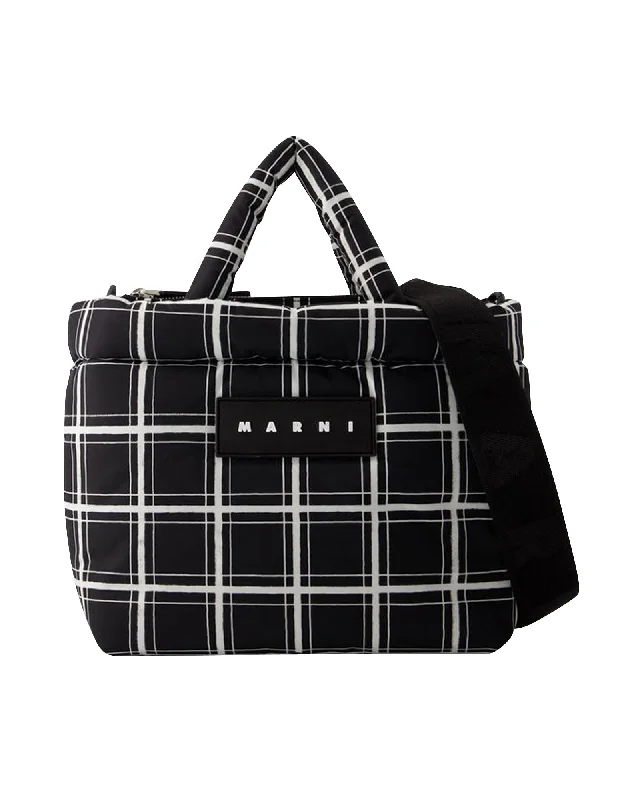 Ew Nylon Print Tote Bag - Marni - Leather - Black