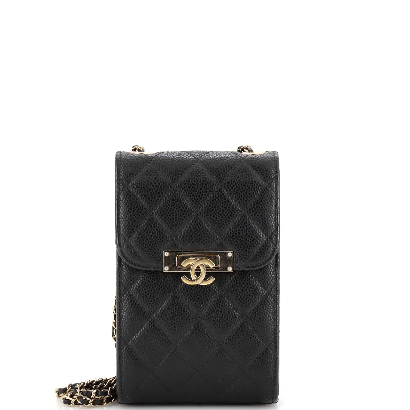 Golden Class Phone Holder Crossbody Bag Quilted Caviar