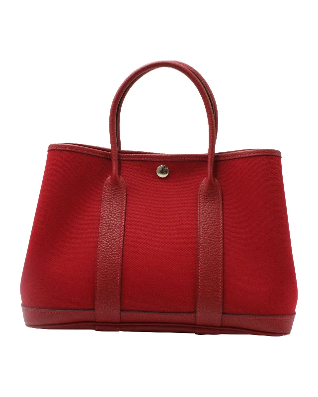 Hermes Garden Party 30 TPM Tote Bag in Red Canvas and Leather