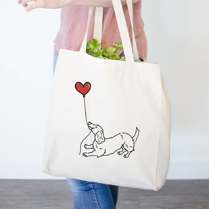 Long Haired Dachshund Heart String- Tote Bag