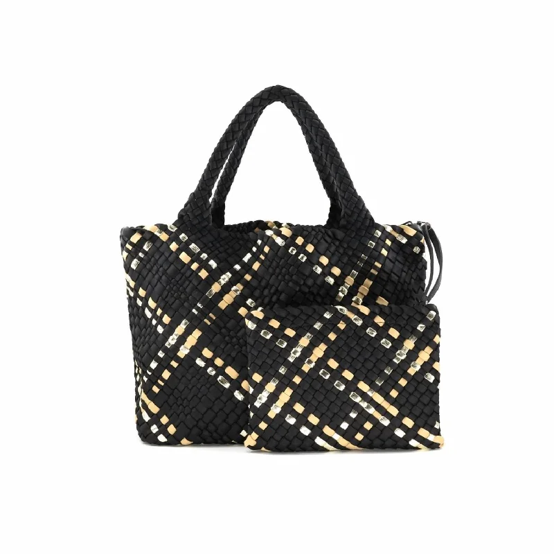 Large Nell Tote Bag In Black With Gold/beige Trim