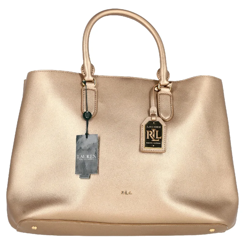 Lauren by Ralph Lauren Double Compartment Satchel Bag in Metallic Gold Leather