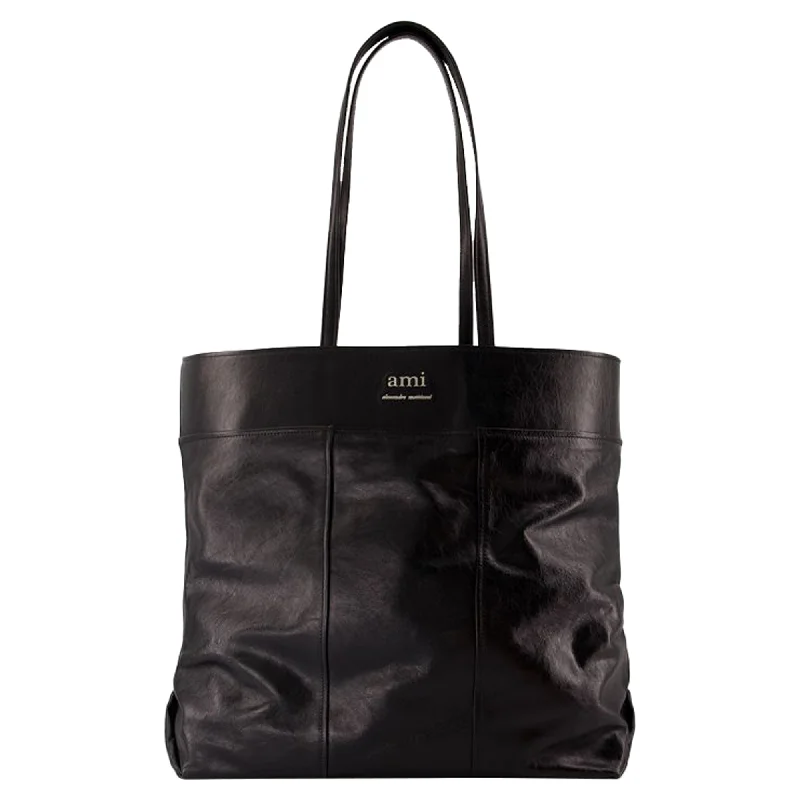 North South Shopper Bag - AMI Paris - Leather - Black