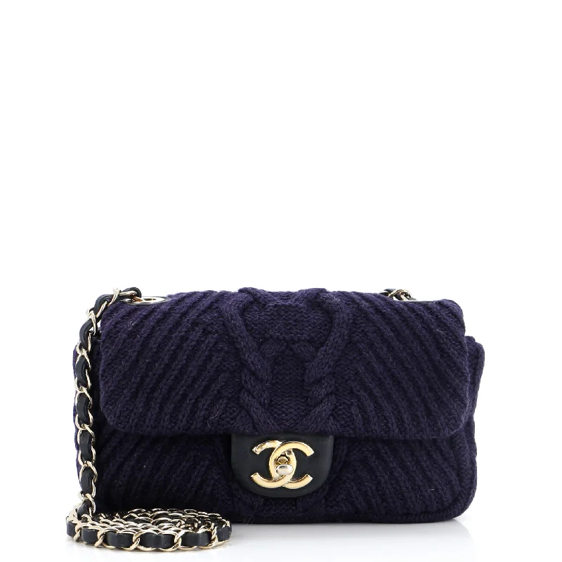 Paris-Hamburg Flap Bag Cable Knit Fabric with Calfskin Small