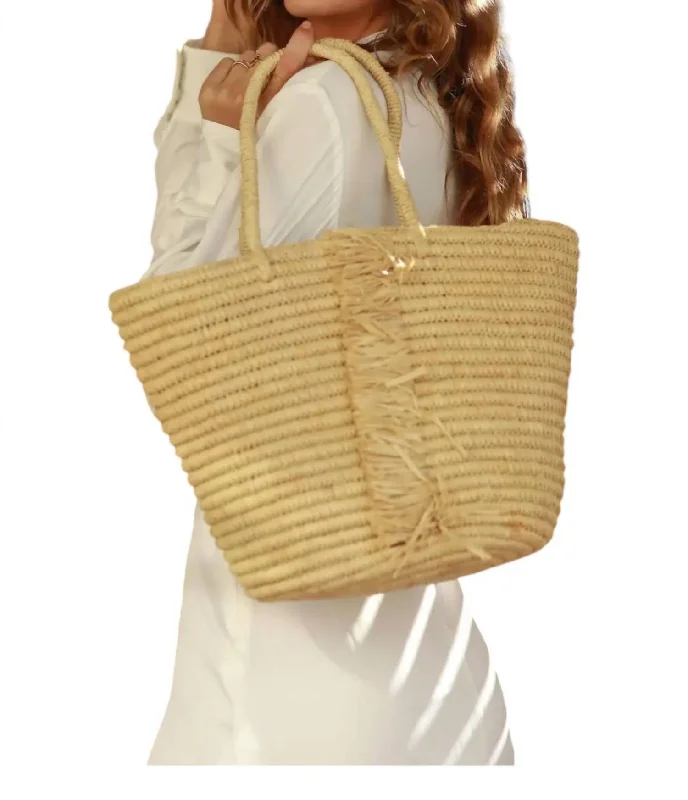 Roxanne Crochet Straw Basket Bag In Natural