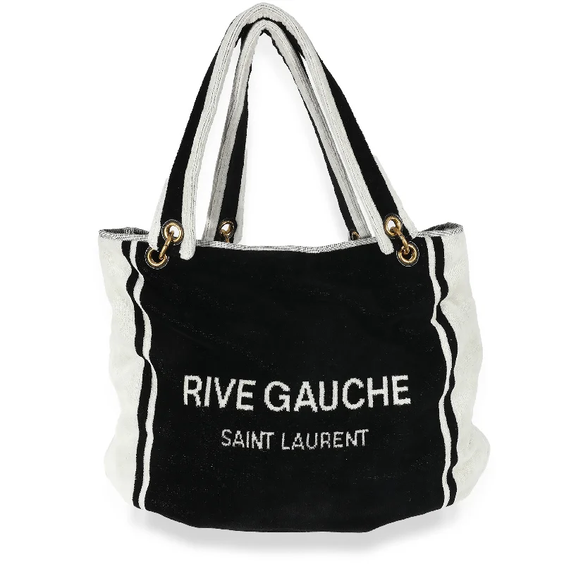 Saint Laurent Rive Gauche Black White Terry Cloth Beach Towel Tote