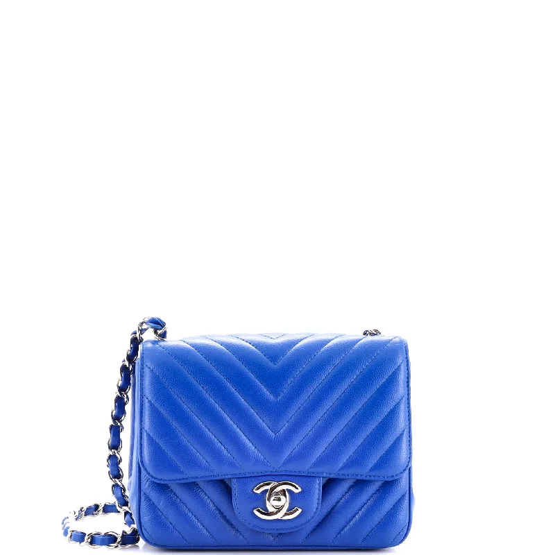 Square Classic Single Flap Bag Chevron Caviar Mini