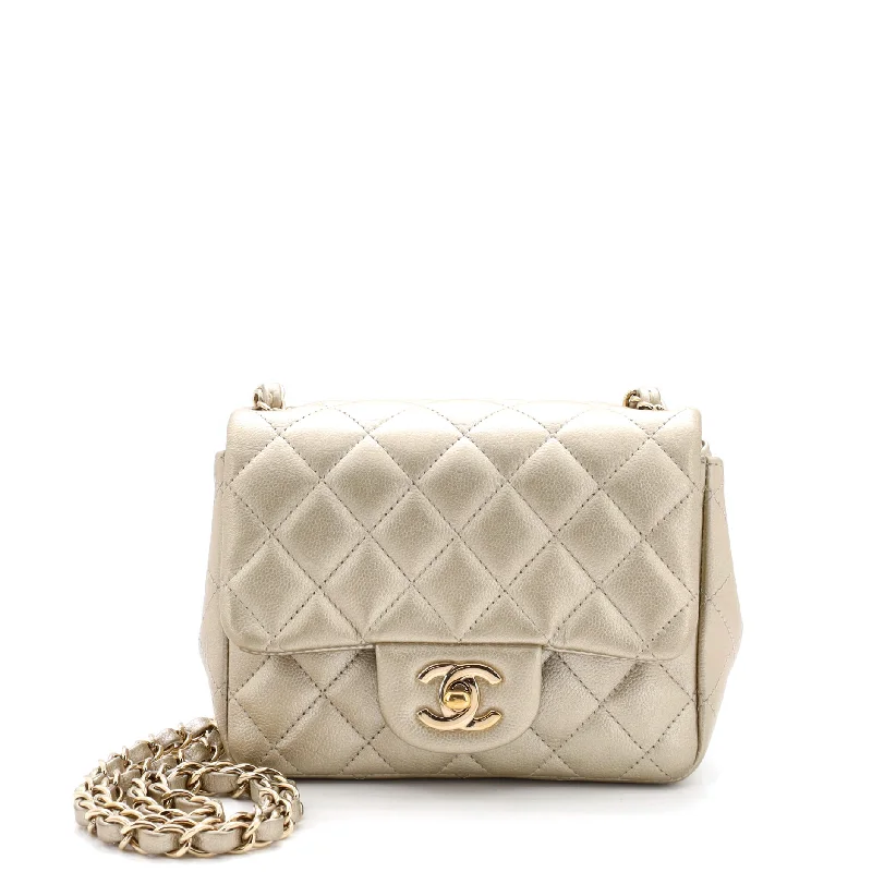 Square Classic Single Flap Bag Quilted Iridescent Caviar Mini