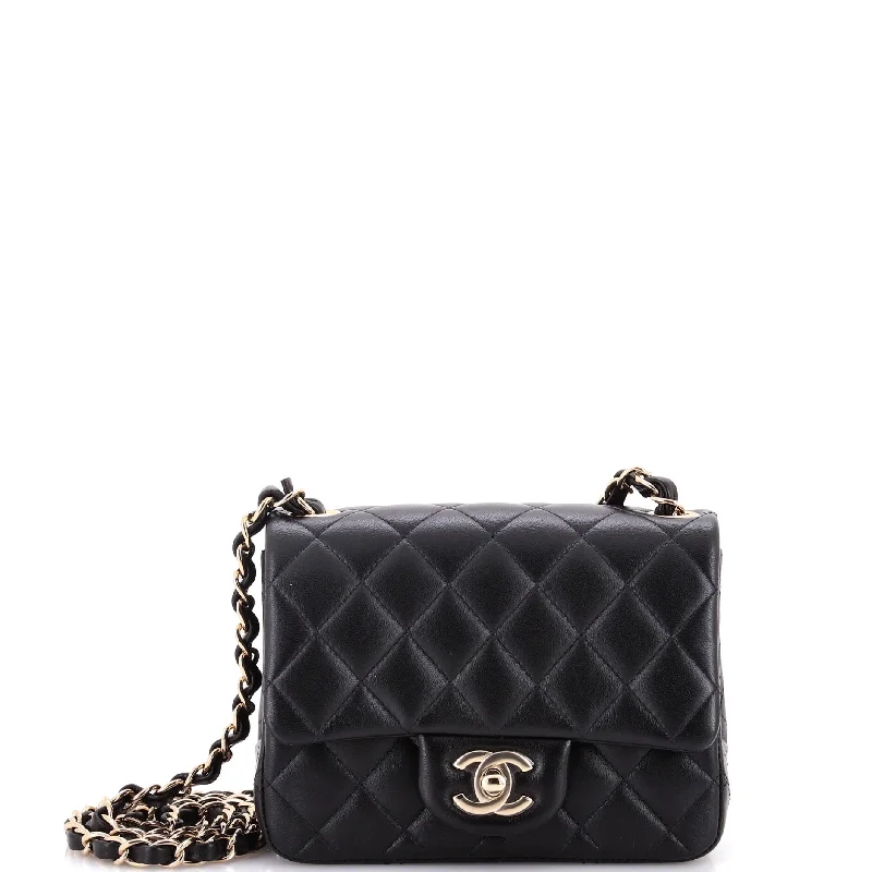 Square Classic Single Flap Bag Quilted Lambskin Mini