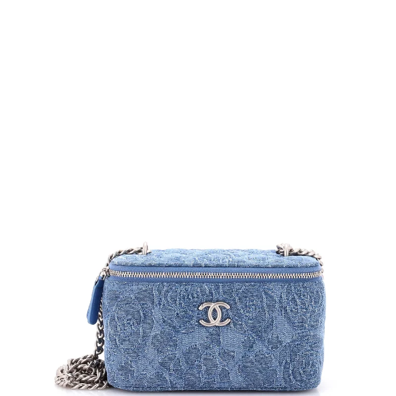 Sweet Heart Vanity Case with Chain Quilted Camellia Denim Small