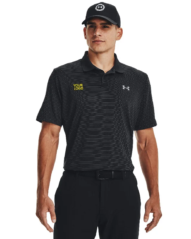 Under Armour Mens 3.0 Striped Perf Custom Polos, Black