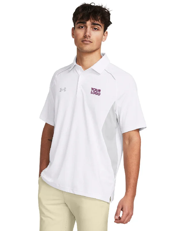 Under Armour Mens Title Custom Polos 2.0, White