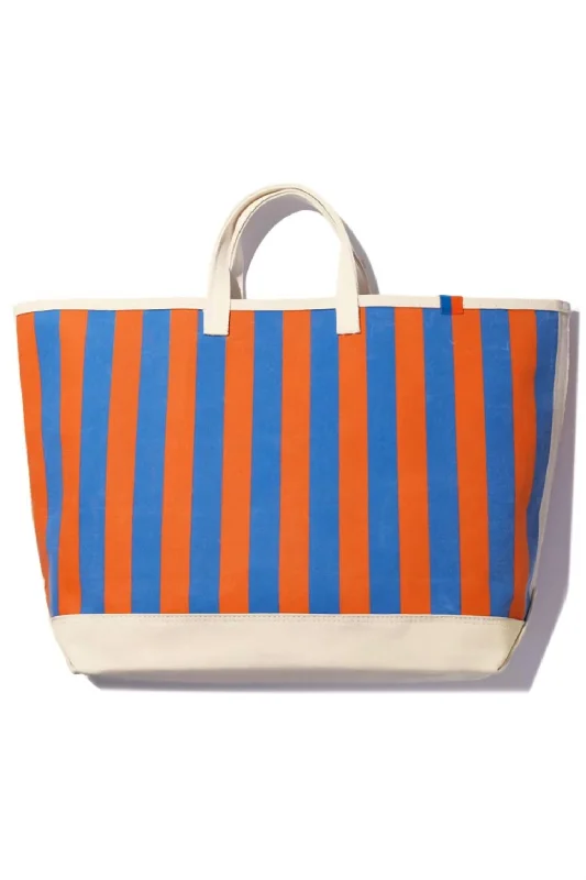 Women's All Over Striped Tote Bag In Royal/poppy