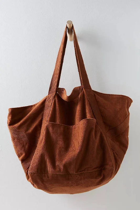 Women's Mega Cord Tote Bag In Brown