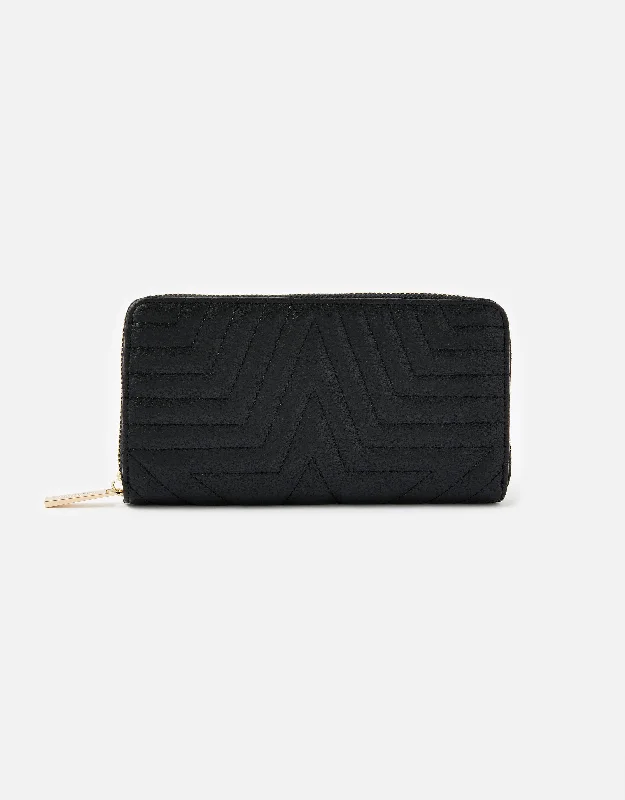 Accessorize London Women's Star Quilt Black Wallet