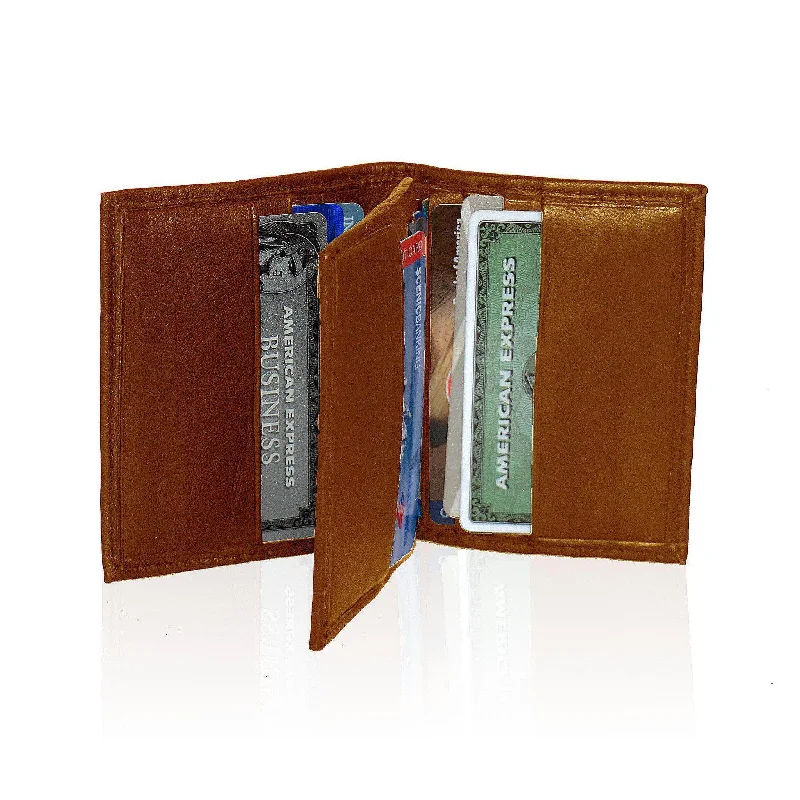 Compact RFID-Blocking Men's Multi-Card Center Flip Bifold Wallet - Tan