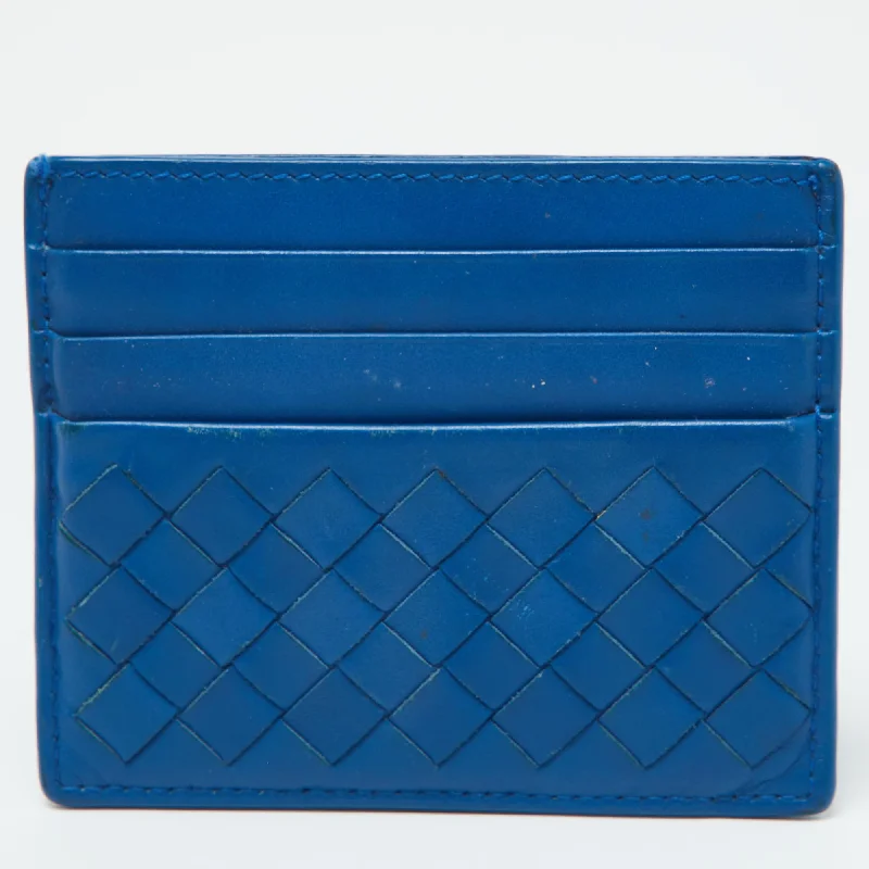 Bottega Veneta Blue Intrecciato Leather Card Holder