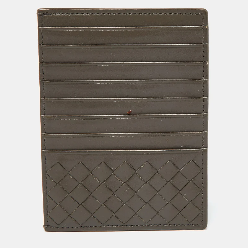 Bottega Veneta Grey Intrecciato Leather Zip Card Holder