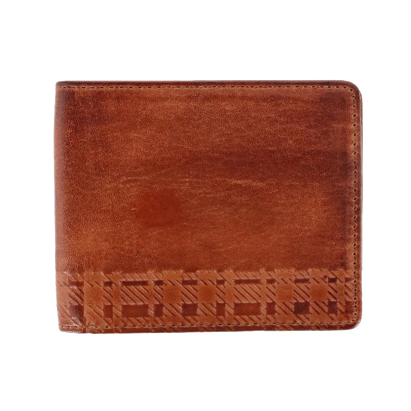 Caelen Plaid Embossed RFID Leather Bi-Fold Wallet