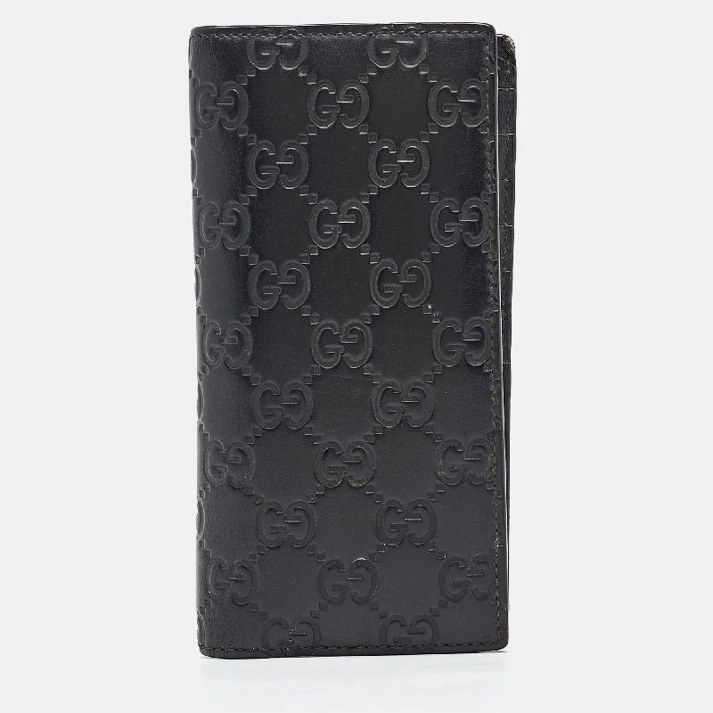 Gucci Black Guccissima Leather Bifold Long Wallet