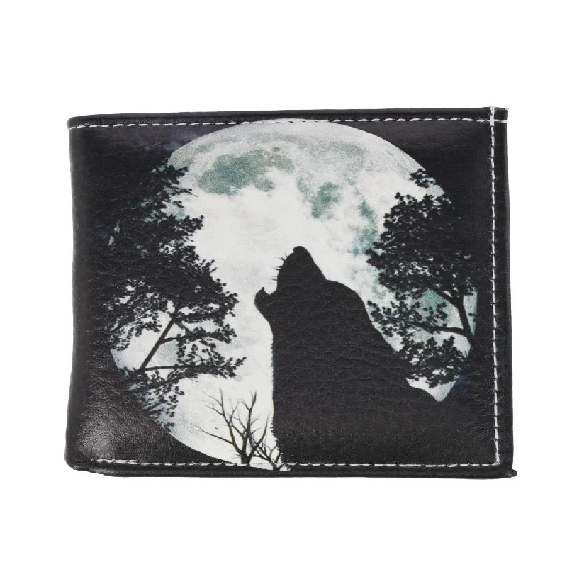 Men's Wolf Howling at the Moon Bifold Wallet