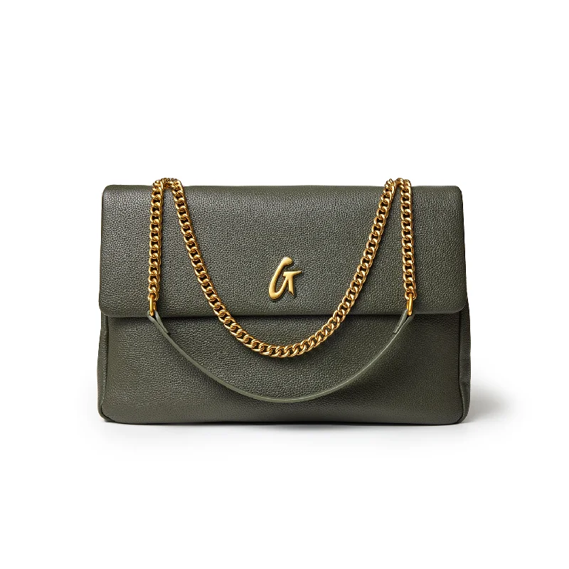 PEBBLE LARGE FLAP BAG OLIVE GREEN