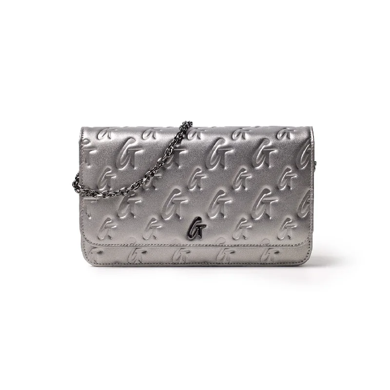 PLATINUM MONOGRAM WALLET ON CHAIN-GUNMETAL