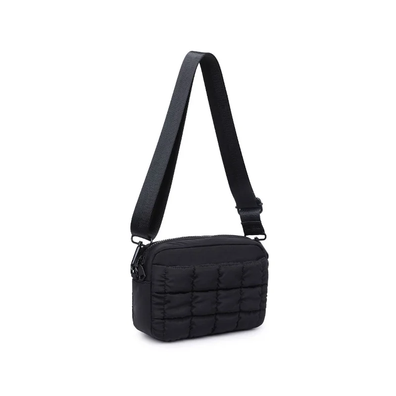 Quilted Puffer Nylon Crossbody in Black