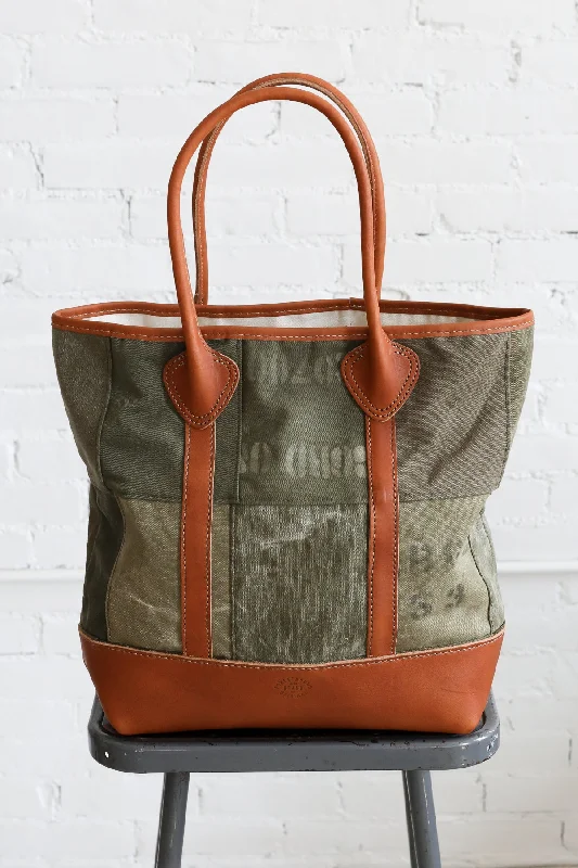 WWII era Salvaged Canvas Patchwork Tote Bag