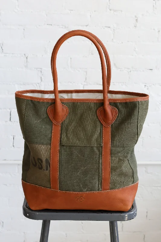 WWII era Salvaged Canvas Patchwork Tote Bag