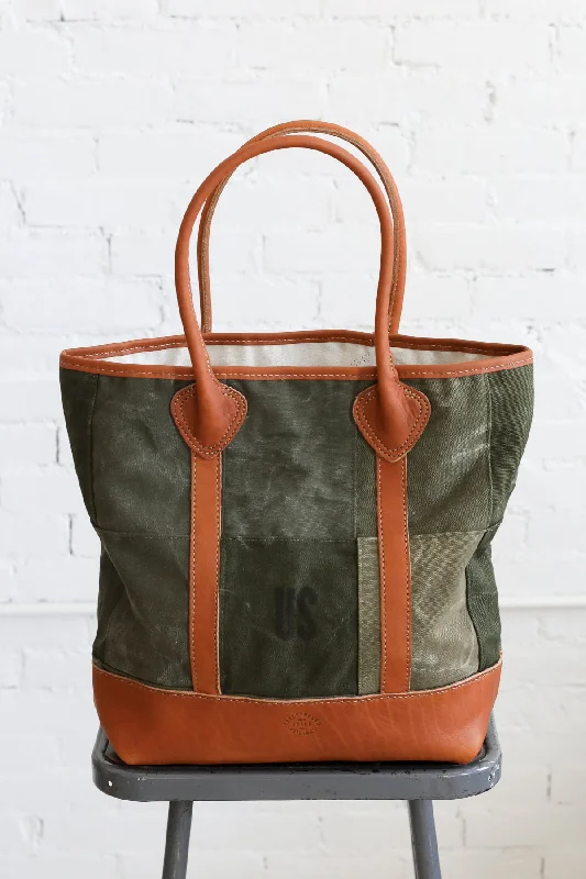 WWII era Salvaged Canvas Patchwork Tote Bag